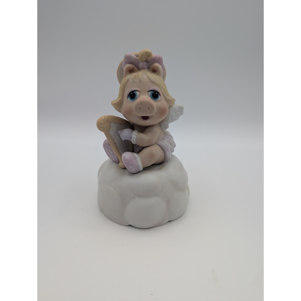 Vintage Muppet Babies Miss Piggy Angel Music Box Brahms Lullaby Tune Enesco 1983